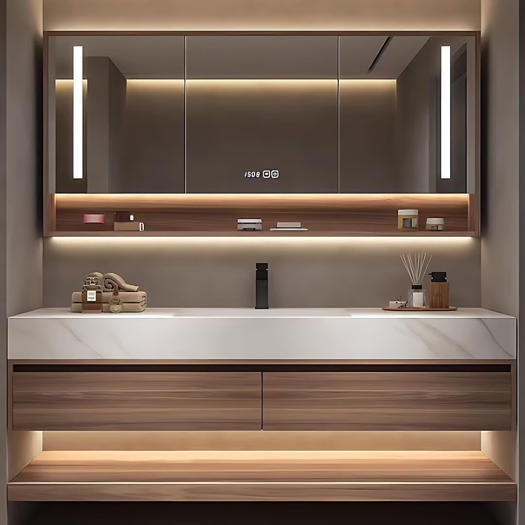 52'' Modern Bathroom Vanity Sinks Set with LED Defog Mirror