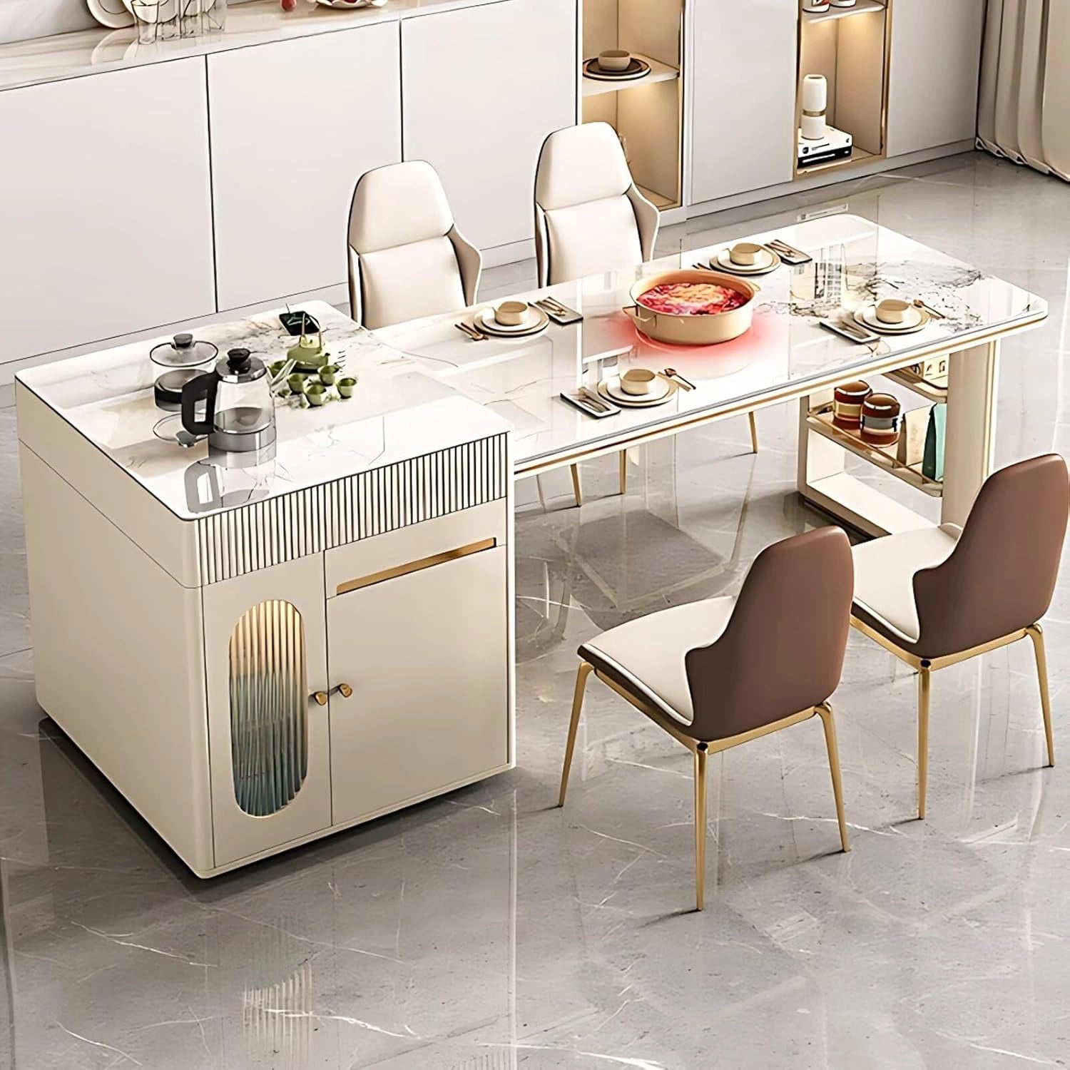 80.70” Beautiful Spacious Kitchen Island with Extendable Dining Table (No Chair)