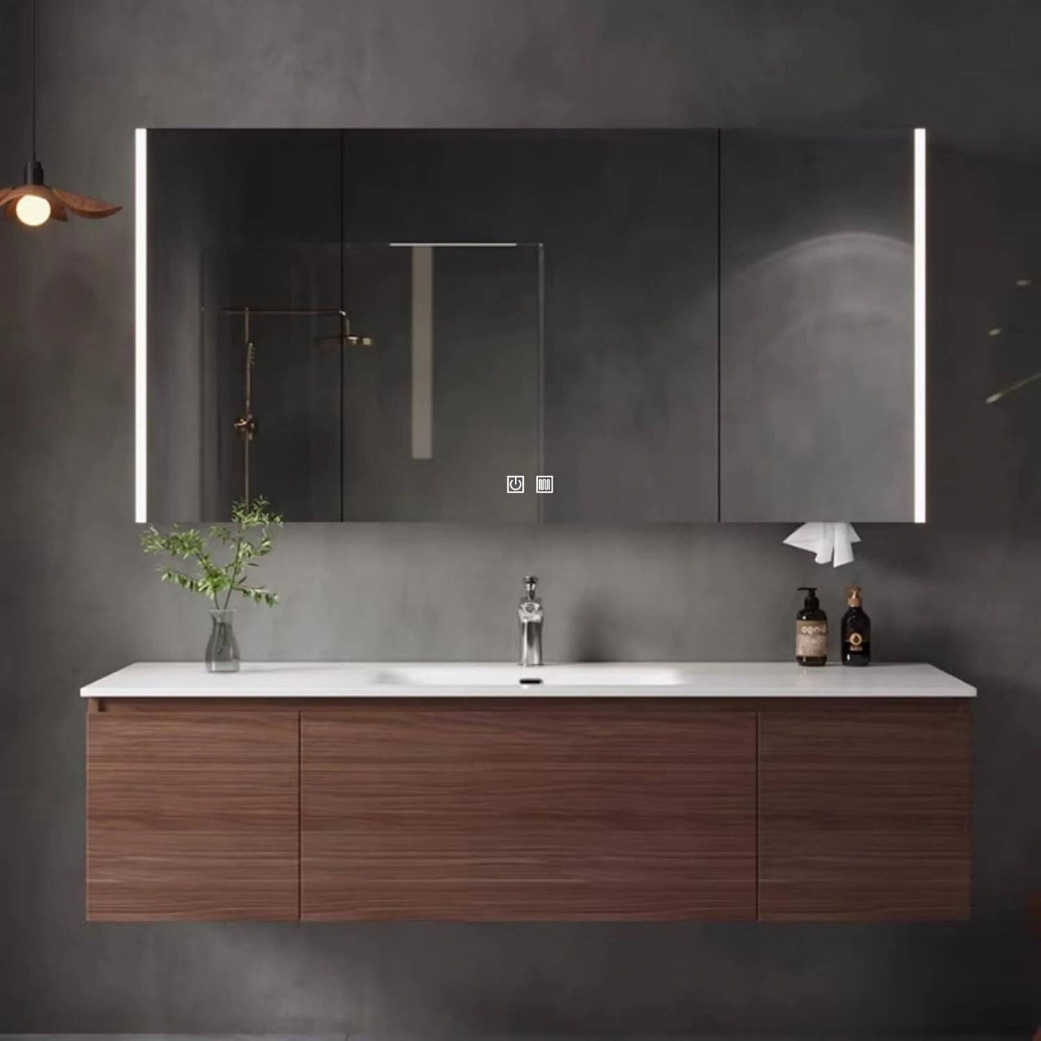 56” - 68” Modern Log Bathroom Vanity Includes Wood Grain Cabinets