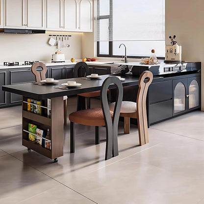 39” - 63” Black Simple Kitchen Island with Unique Pattern Countertop (No Chair)