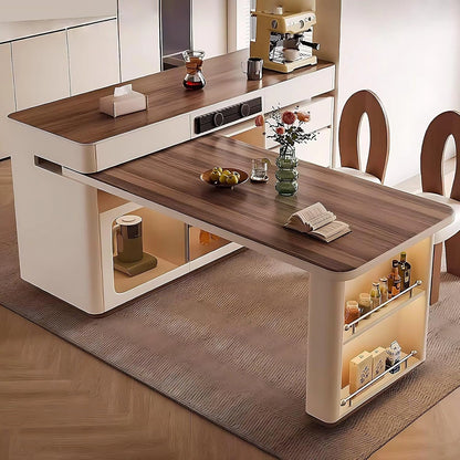 57” - 73” Solid Wood Retro Kitchen Island Includes Scalable Rotating Design (No Chair)