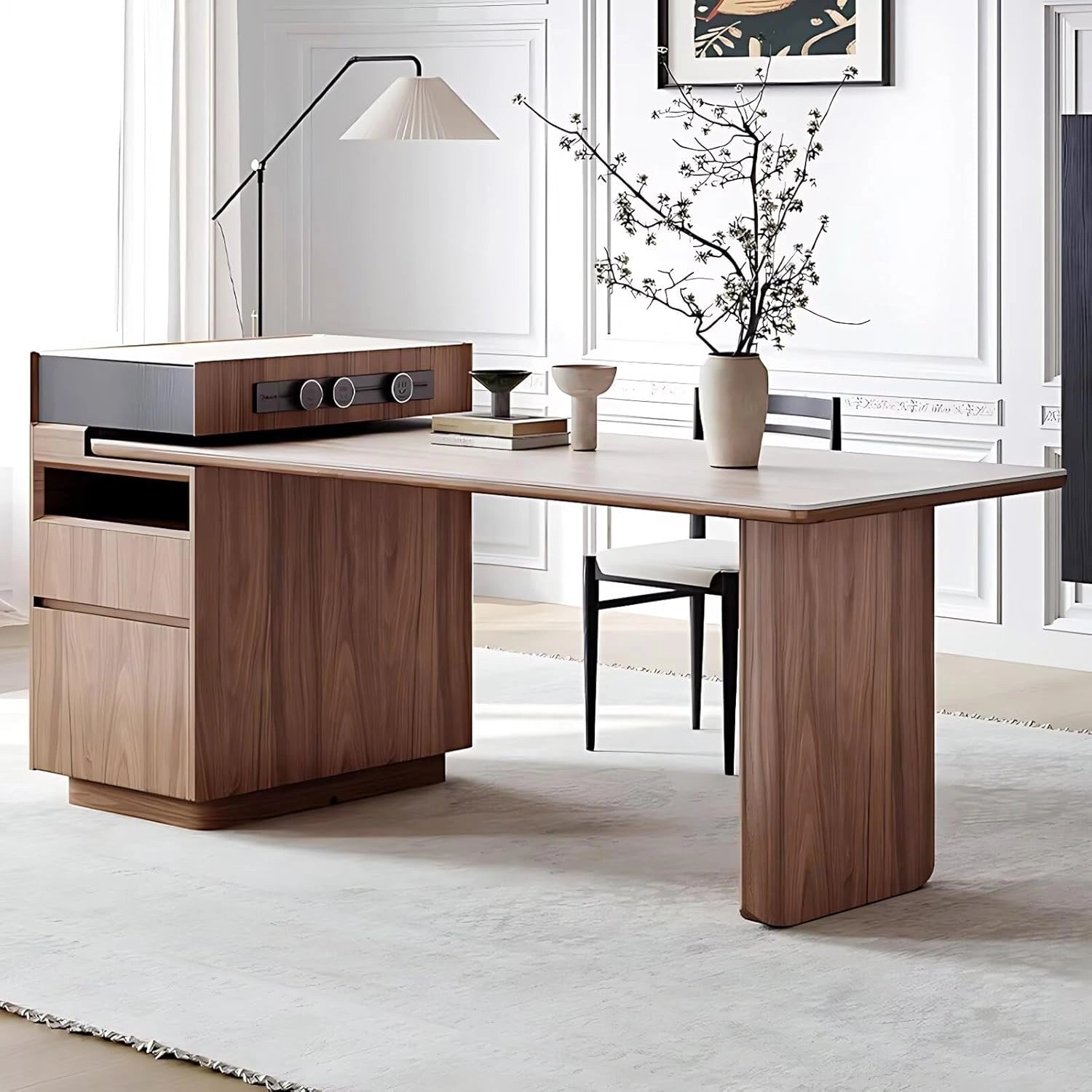 61” – 77” Minimalist Kitchen Island Includes Sliding Rail Socket & Several Drawers (No Chair)