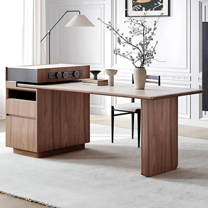 61” – 77” Minimalist Kitchen Island Includes Sliding Rail Socket & Several Drawers (No Chair)