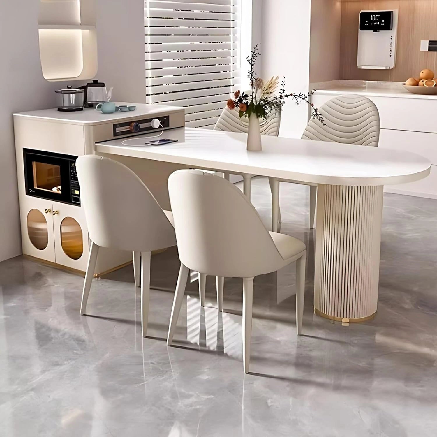 61” - 69” Light Luxury Kitchen Island Includes Striped Base Design and Exquisite Handle (No Chair)