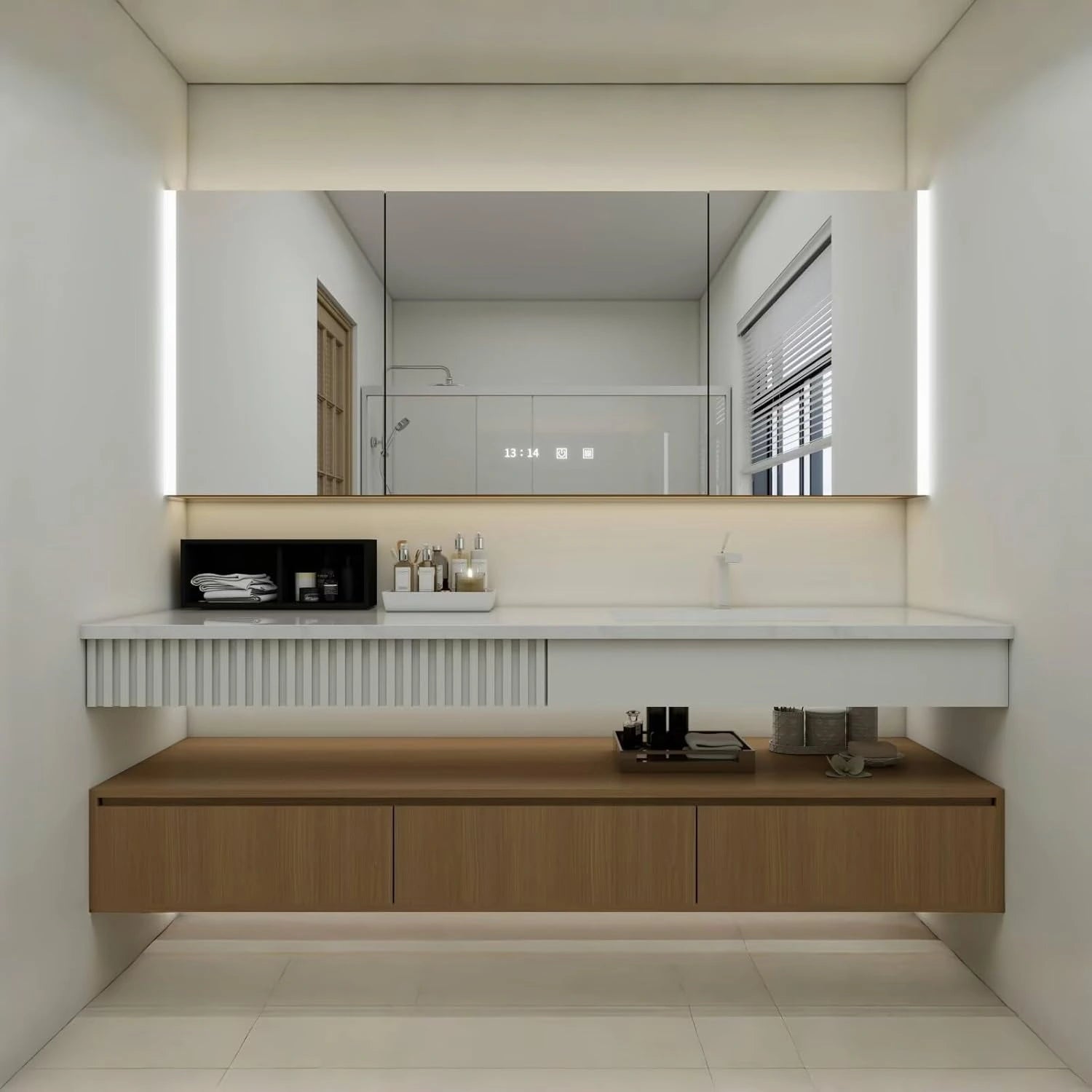 68” - 72” Modern Minimalist Bathroom Vanity with Stripe Countertop & Hidden Handle