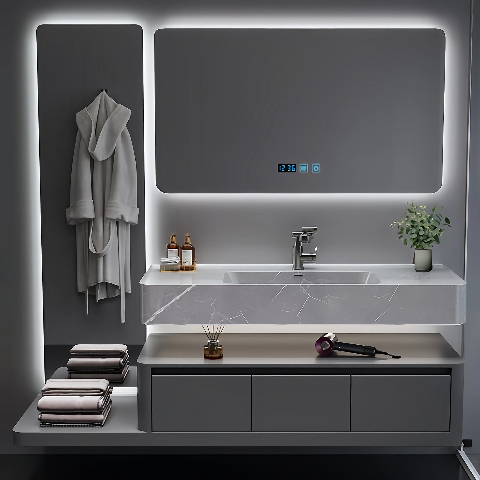 40"- 64" Open storage With Led Smart Mirror And Single Sink