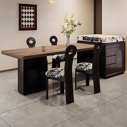 75” – 98” Black Luxury Kitchen Island Includes Unique Texture Tabletop & Glass Door Cabinet (No Chair)