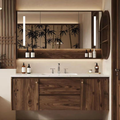 40” - 64” Elegant Vintage Bathroom Vanity with Smart Defogging Mirror Cabinet