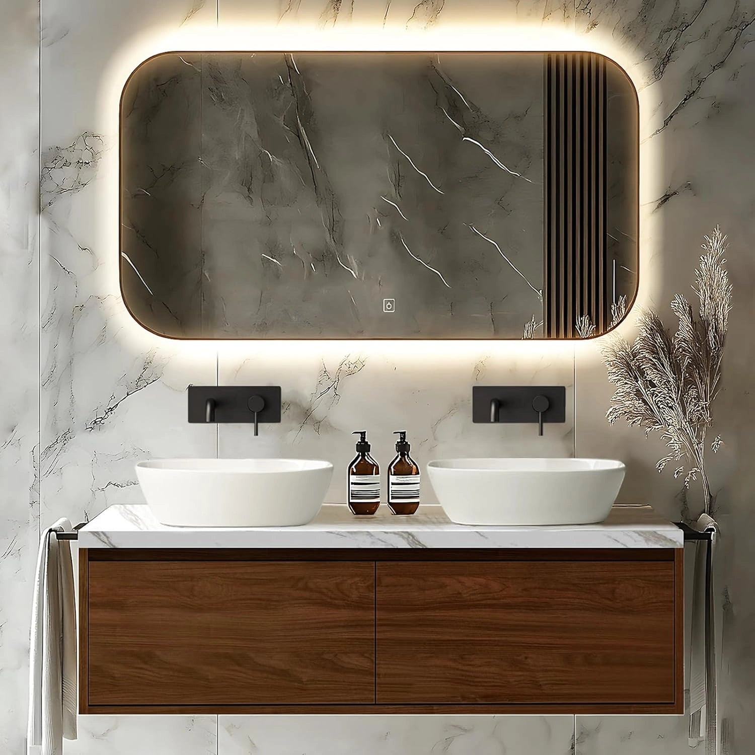 60” - 72” Modern Simple Bathroom Vanity Includes Hidden Handle & LED Smart Mirror