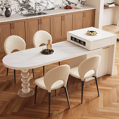 66” - 82” White Kitchen Island Includes Unique Table Leg Design & Slide Rail Socket (No Chair)