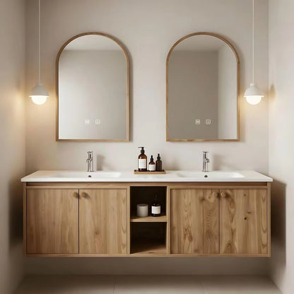 60” - 84” Unique Elegant Bathroom Vanity Includes Wood Grain Cabinet