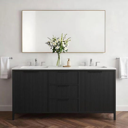 60” - 84” Freestanding Bathroom Vanity Includes Vertical Stripe Design