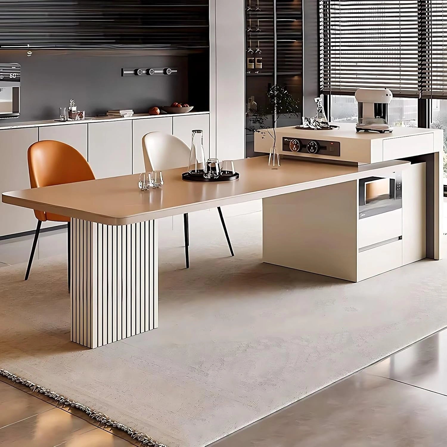 106” Simple Cozy Kitchen Island Includes Striped Design Table Legs (No Chair)