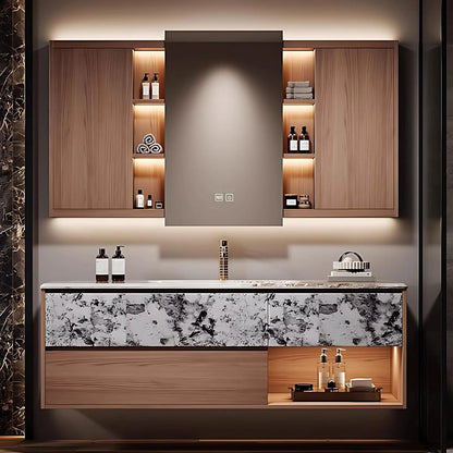 52” - 72” Modern Textured Bathroom Vanity with Smart Defog Sliding Door Mirror Cabinet