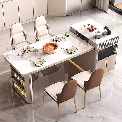 41” - 57” Beige Simple Kitchen Island Includes Ambient Light Strip (No Chair)