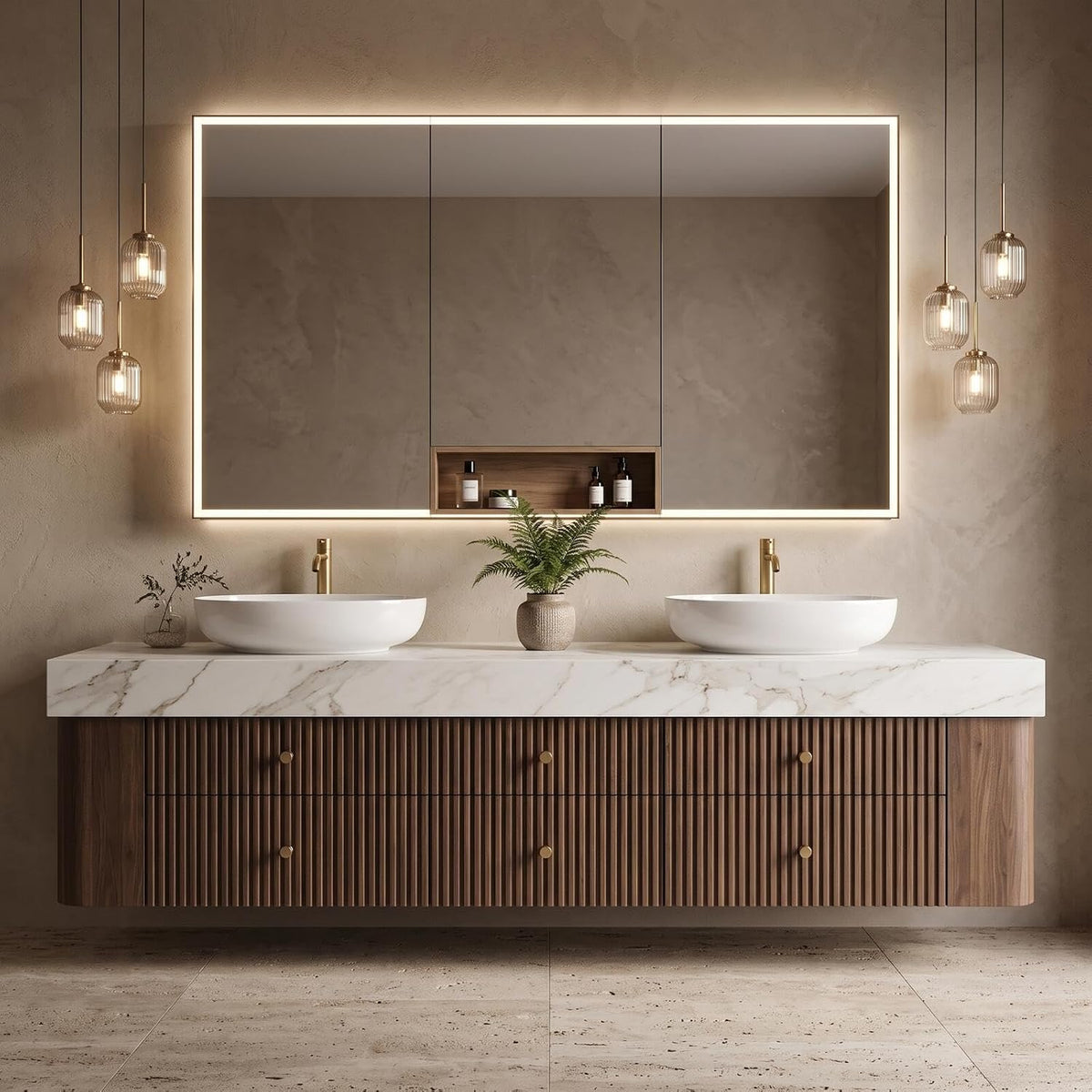 52''-110'' Bathroom Vanity Sinks Set Includes Curved Corners,Spacious Drawers