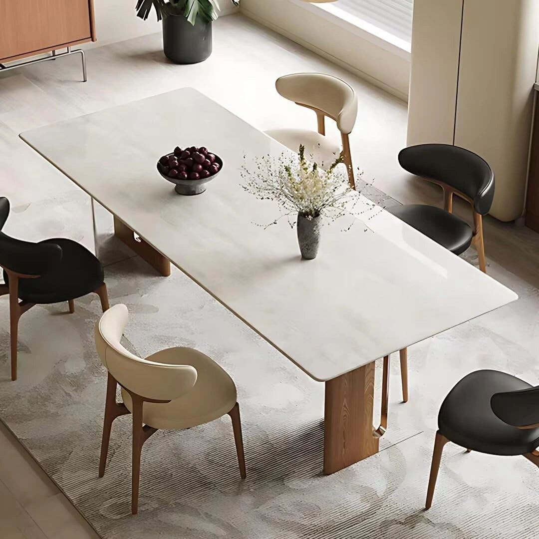 55” - 71” White Dining Table with Light Colored Elegant Textured Countertop (No Chair)