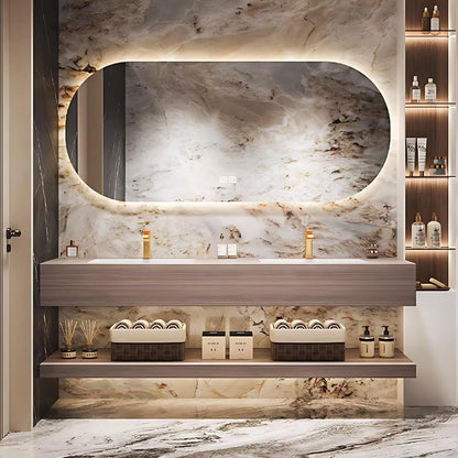 60” - 78” Wood Grain Bathroom Vanity with Separate Design & LED Defog Mirror