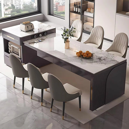 87” Retractable Grey Kitchen Island Includes Drawer Under Tabletop (No Chair)