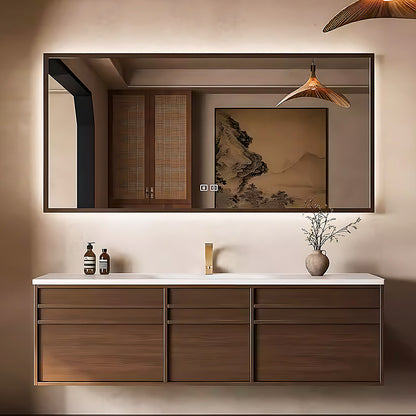 52"-68" Brown bath vanity with big smart mirror cabinet solid wood