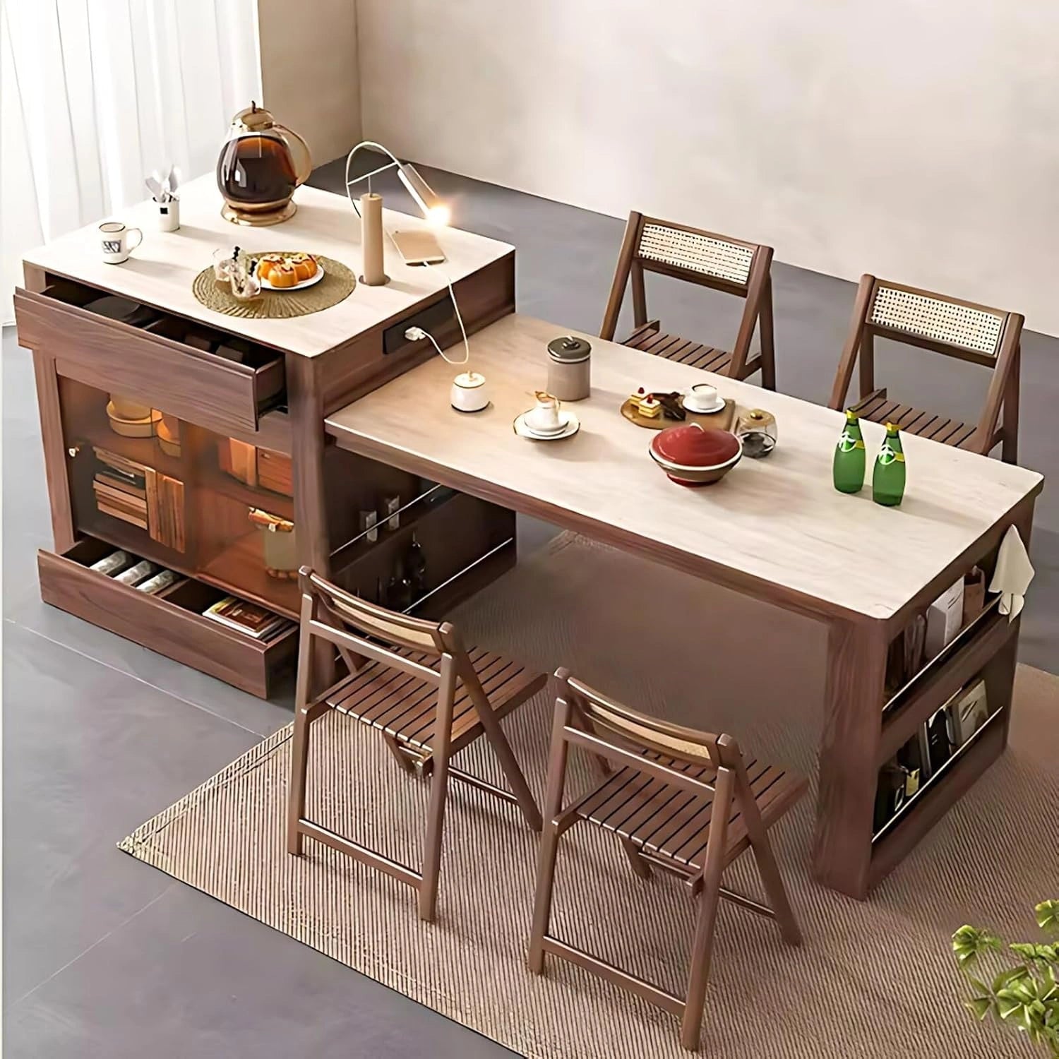 50” - 66” Modern Luxury Kitchen Island Includes Sliding Rail Socket (No Chair)