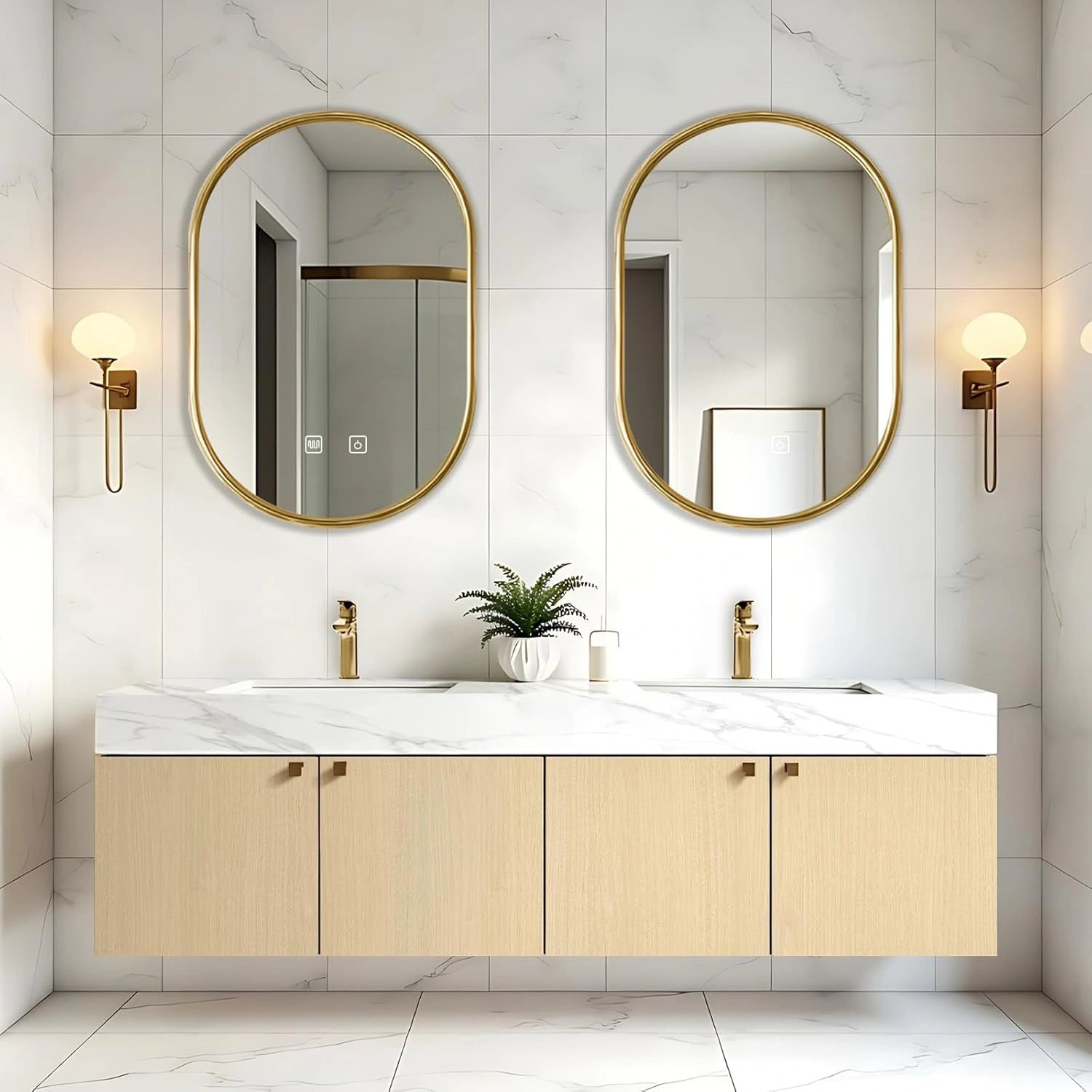 60” - 84” Symmetrical Bathroom Vanity Includes Rock Slab Ceramic Basin