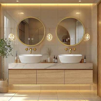 60” - 96” Modern Warm Bathroom Vanity Includes Textured Rock Slab