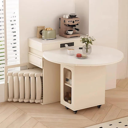 75” White Simple Kitchen Island Includes Foldable Irregular Tabletop (No Chair)