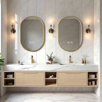 76” - 96” Cozy Elegant Bathroom Vanity with LED Smart Defogging Mirror & Open Storage Rack