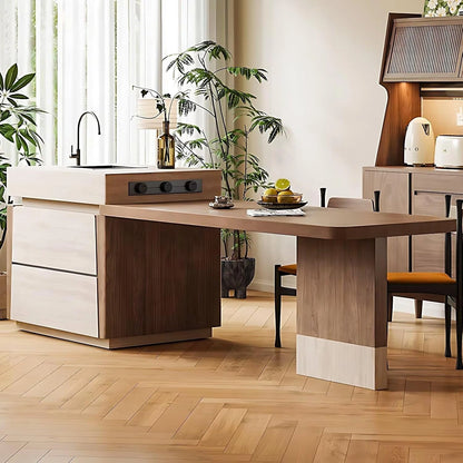 94” - 102” Elegant Modern Kitchen Island Includes White Wood Color Mosaic Design (No Chair)