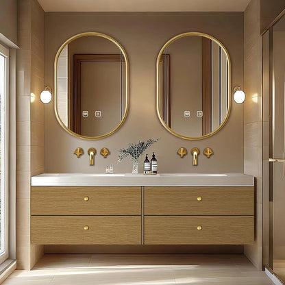 60” - 84” Vintage Wood Bathroom Vanity with Symmetrical Golden Accessories