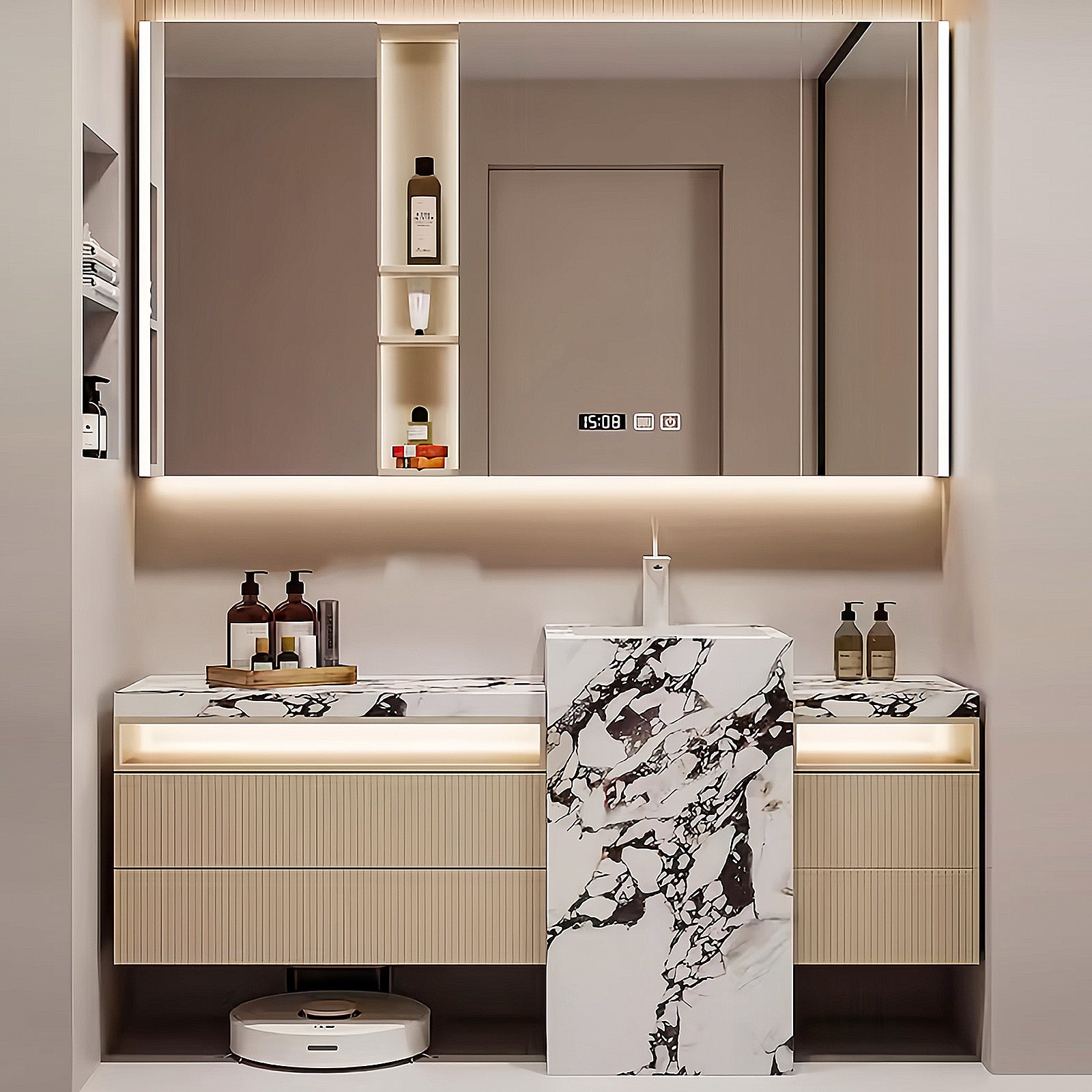 52"-72" Freestanding Bathroom Vanity With Single Sink And Smart Led Mirror