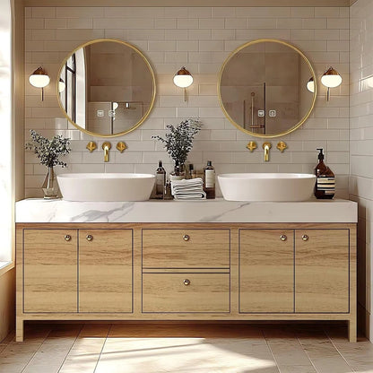 72” - 96” Modern French Bathroom Vanity Includes Round Defog Mirrors