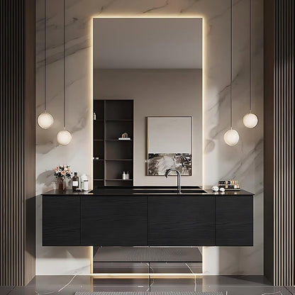 40” - 64” Black Bathroom Vanity with LED Smart Defog Mirror and Slate Integrated Basin