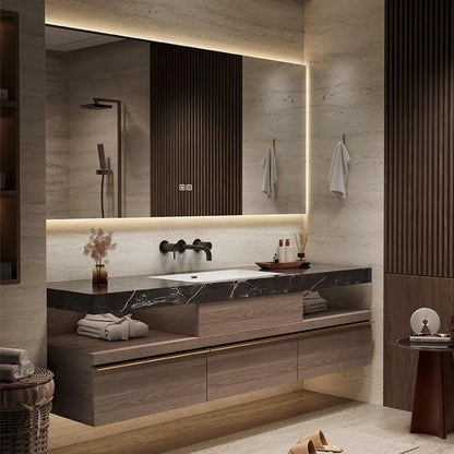 52” - 68” Floating Bathroom Vanity with Black Textured Countertop