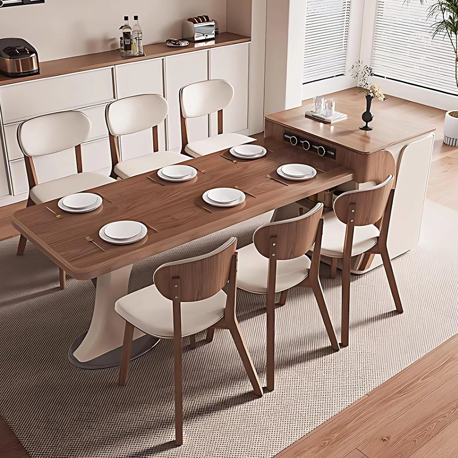 73” – 89” Natural Kitchen Island with Pull-Out Cabinets Includes Open Shelf