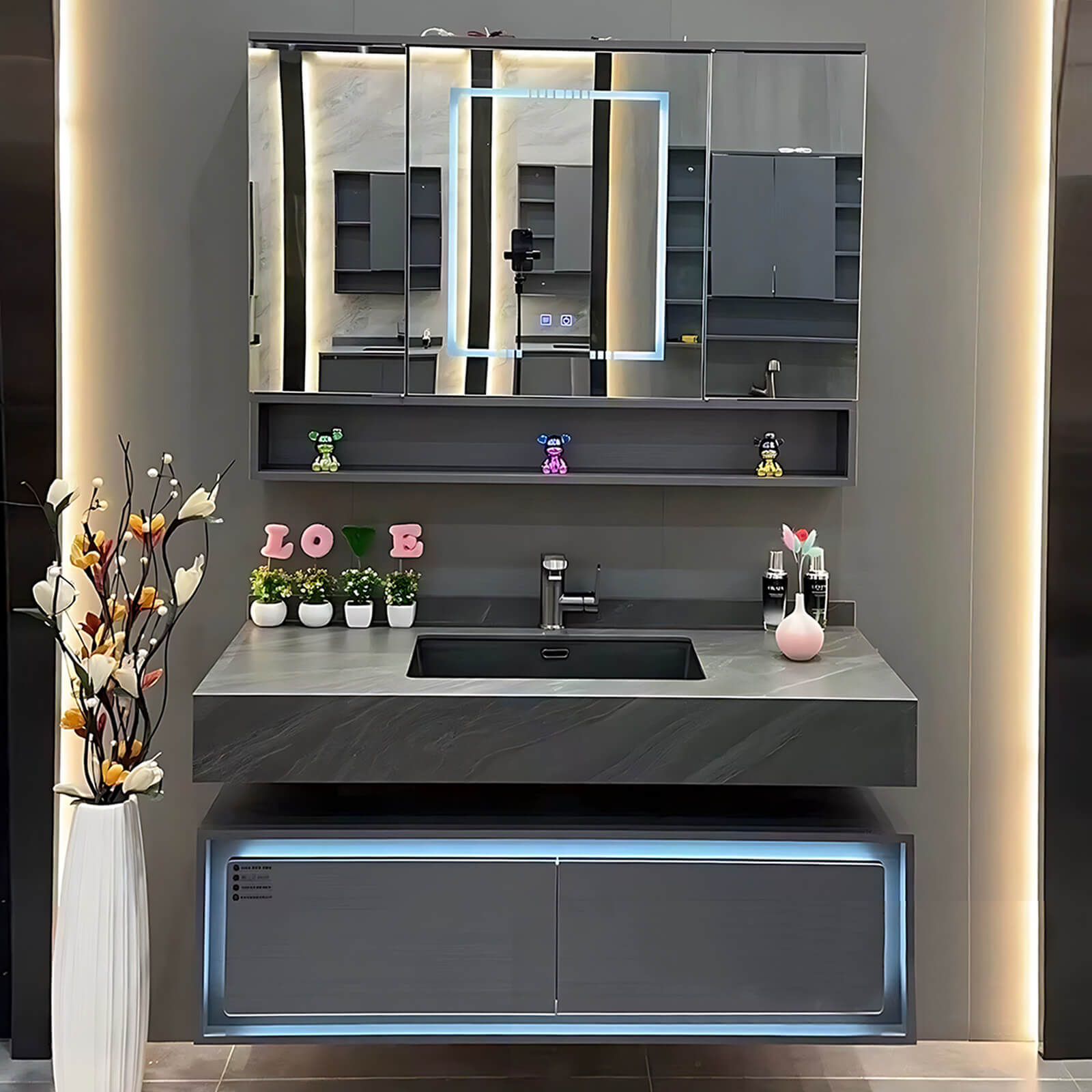 36"- 48" Bathroom Vanity with Mirror Cabinet And Ceramic Basin