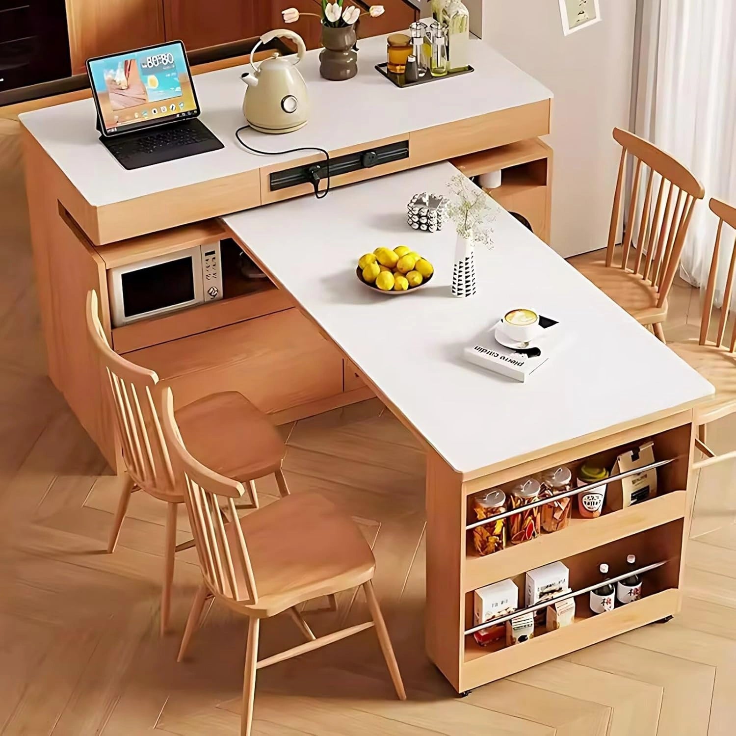 67” - 83” Exquisite Kitchen Island Includes Open Storage Space & Rotatable Table (No Chair)