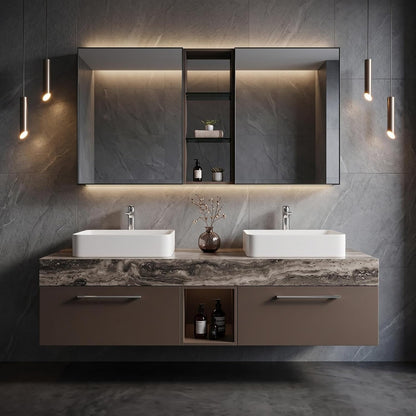 52''-110'' Bathroom Vanity with Double Sinks Includes Deep Drawers and Open Niche Storage
