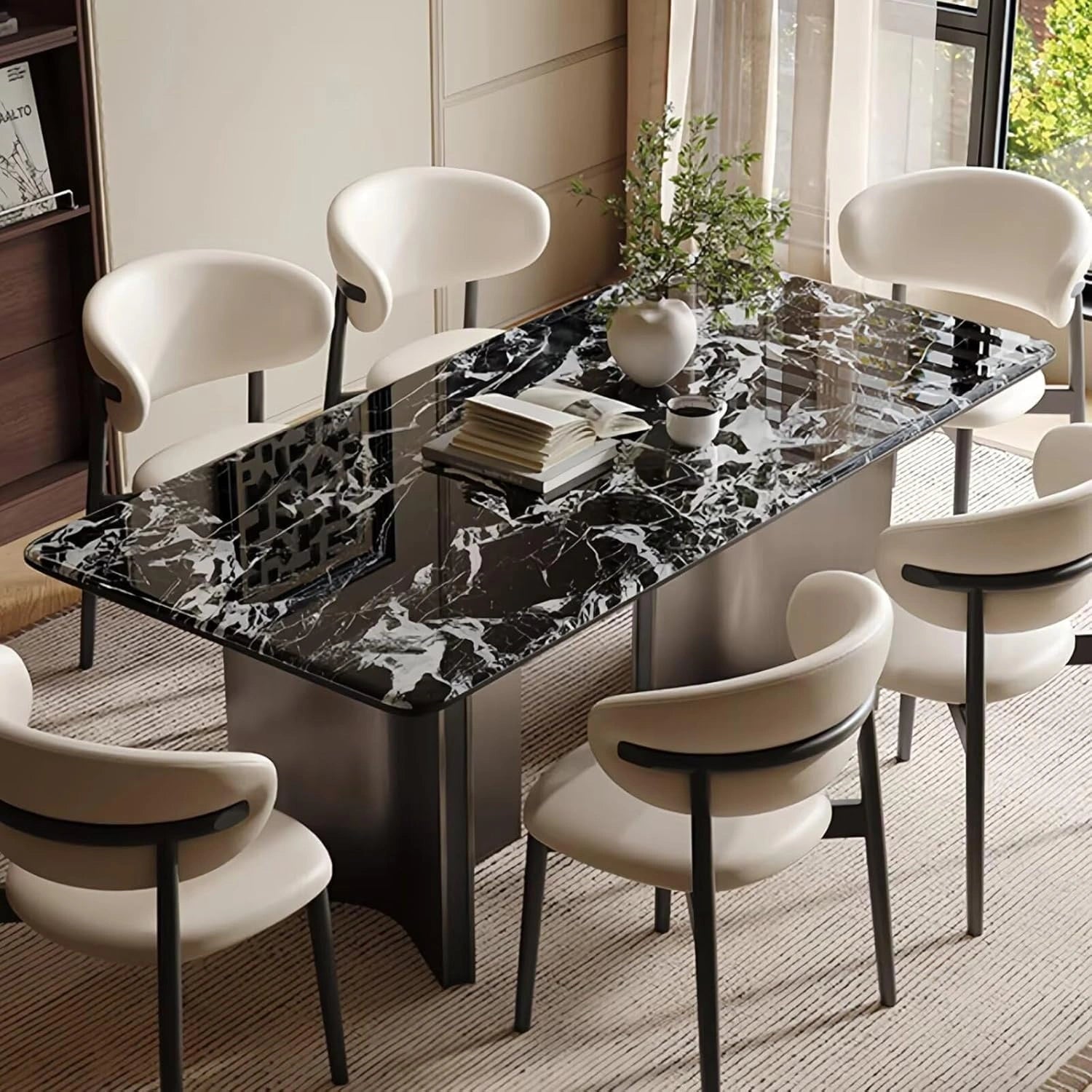 55” - 71” Elegant Dinner Table with Curved Base & Corners (No Chair)