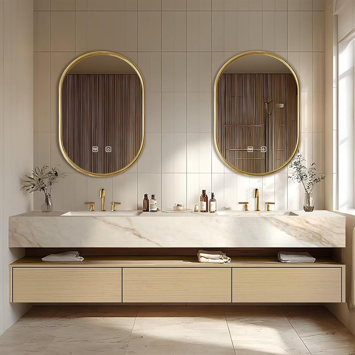 92'' Modern Bathroom Vanity Set with Modern Log Style&Defog Mirror