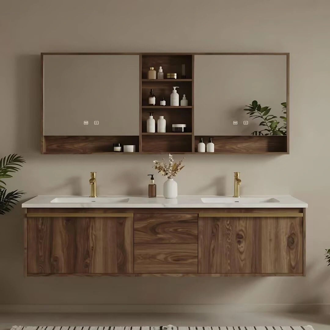 60” - 84” Practical Simple Bathroom Vanity with Open Shelving & Exquisite Handle