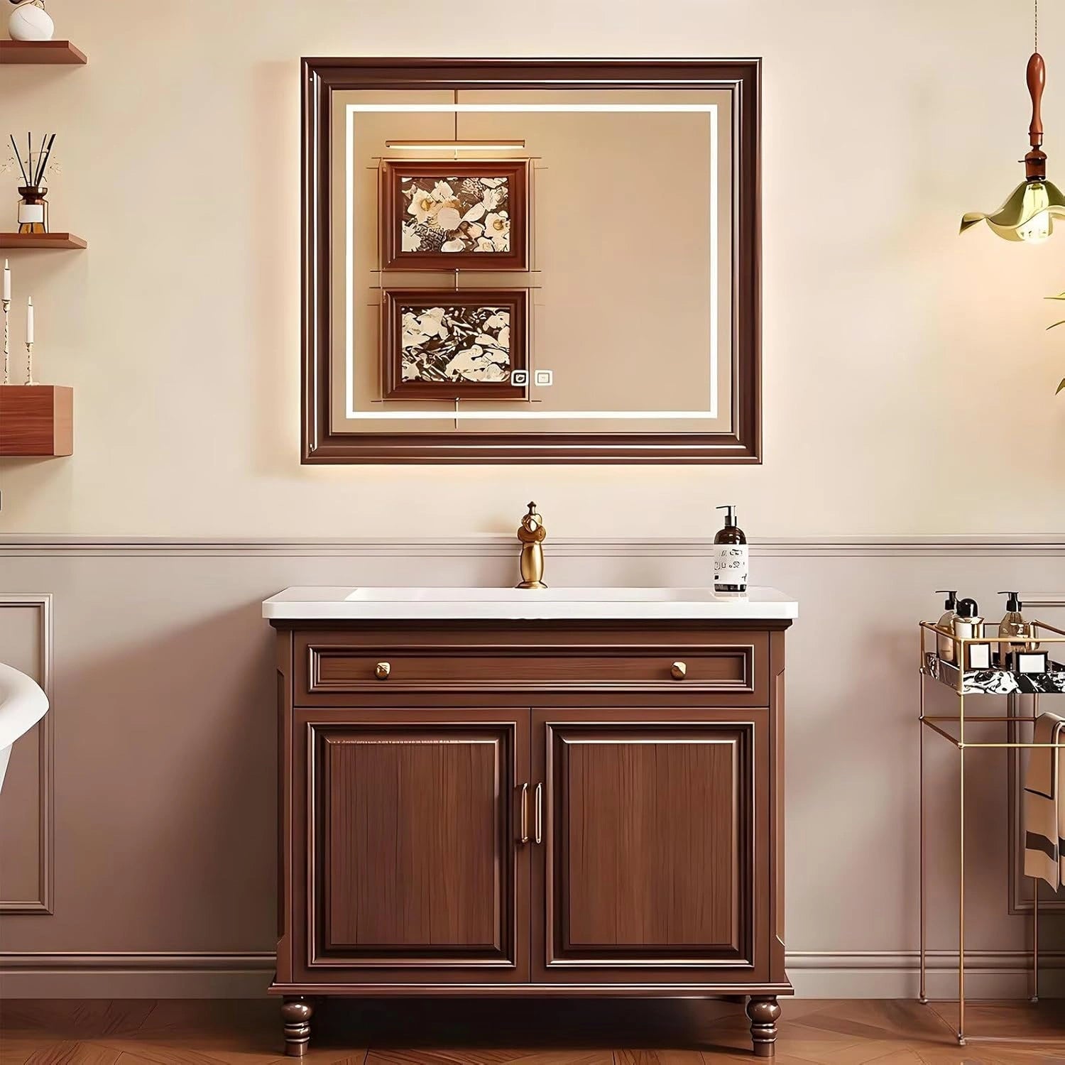 40” – 48” French Vintage Bathroom Vanities with Mirror Lighting Function