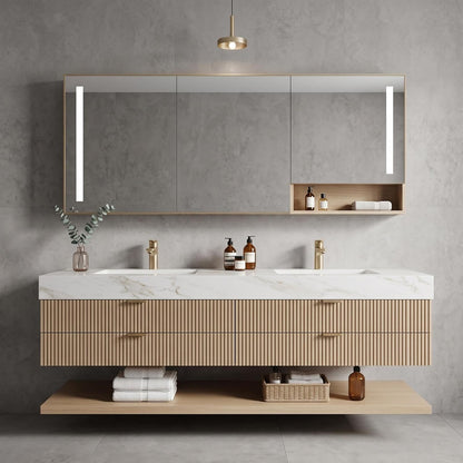 52''-110'' Wall Mounted Modern Double Sink Bathroom Vanity with Mirror Storage and Under-Cabinet Shelf
