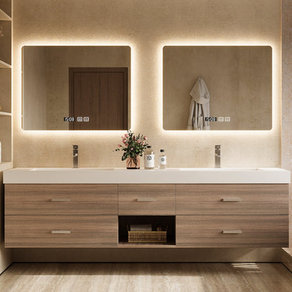 56"- 78" Floating Modern Bathroom Vanity with Double Sinks and LED Smart Defog Mirror