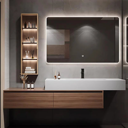 40” - 60” Modern Bathroom Vanity Includes Mirror Side Storage & Ceramic Basin