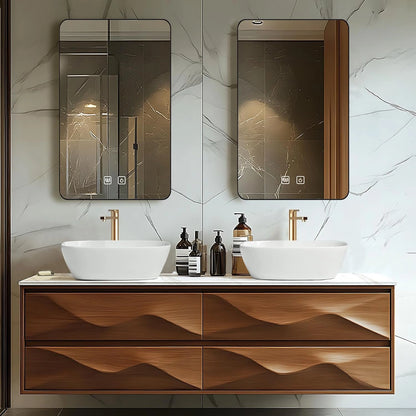 60” - 78” Simple Art Bathroom Vanity Includes Wave Texture Design & Double Sinks