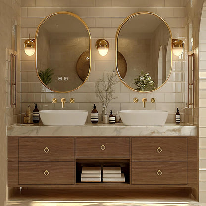 68” - 80” Retro Simple Bathroom Vanity Includes Solid Wood Cabinet & Round Mirror