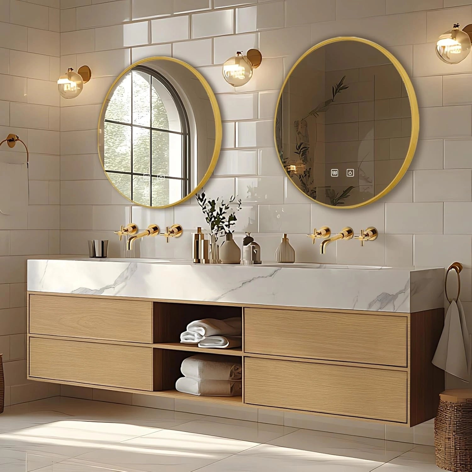 68” - 96” Modern Fashion Bathroom Vanity with Two Types of Storage Spaces