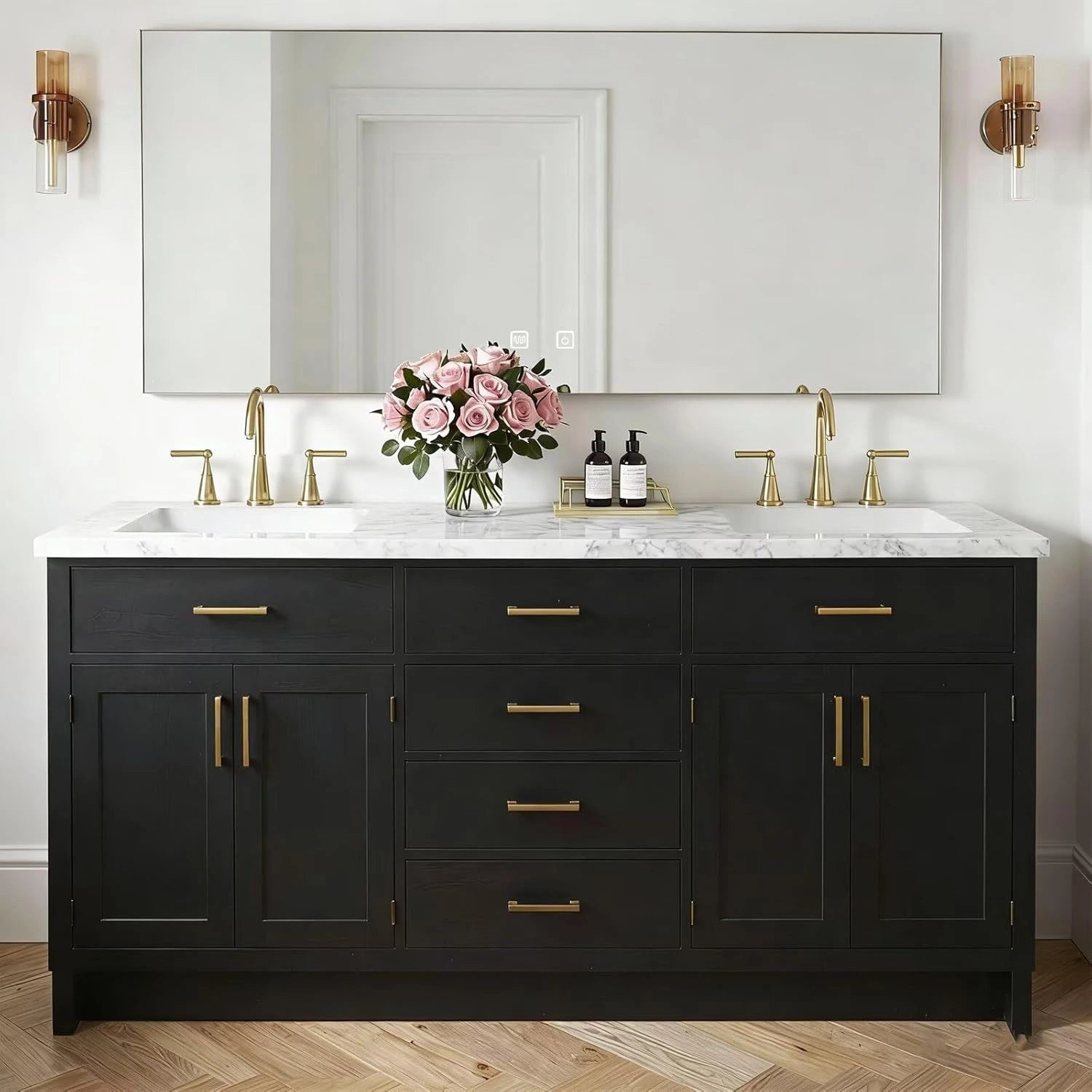 60” - 84” Black Bathroom Vanity with Smart Anti Fog Mirror